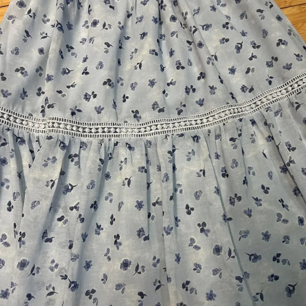 Lulus Women’s S Dress Blue Floral Print Tie-Strap Smocked Cottagecore Sundress